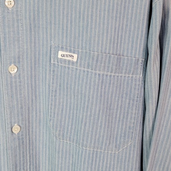 Guess Western Wear Vintage 80's 90's Pinstripe Button Down Collard Shirt Men's L - Picture 4 of 11